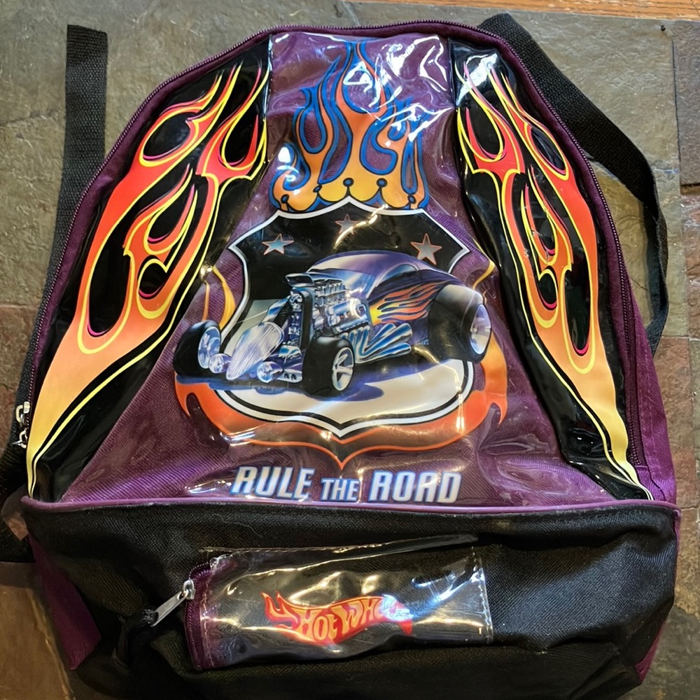 Hotwheels  Rule the Road kids Black and purple Backpack with flames‎